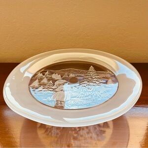 Vintage Mikasa Frosted Etched Glass Christmas Story Pedestal Cake Serving Plate